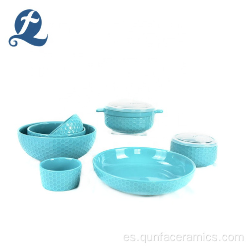 Conjunto de vajilla de cerámica personalizada de almacenamiento en relieve de venta caliente